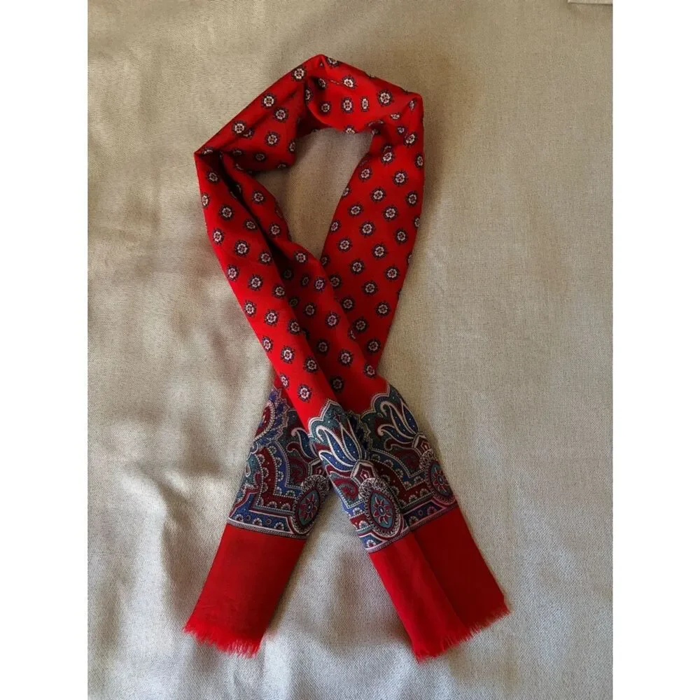 Vintage Men’s Swiss Wool Scarf Red Paisley Fringe